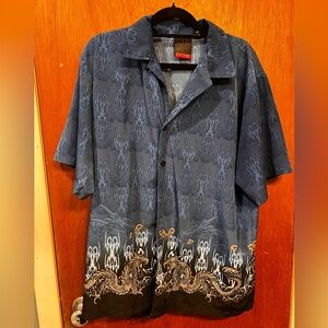 C-Two Brand vintage Blue Dragon Print Button-Up Shirt